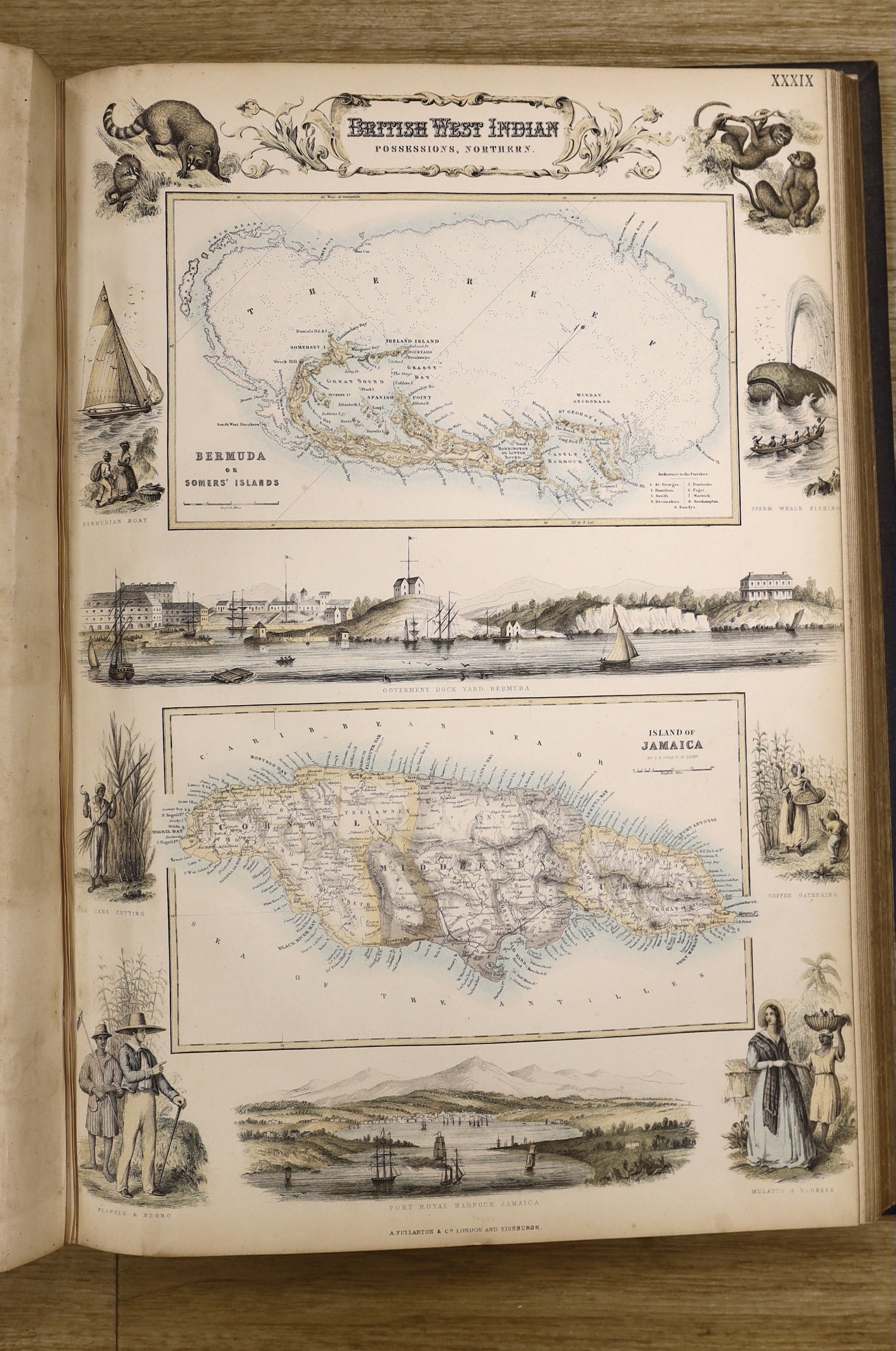 The Royal Illustrated Atlas, of Modern Geography ...pictorial engraved title and 74 coloured maps and plans (many pictorial, some d-page); publisher's gilt ruled and lettered black morocco, panelled spine, ge. and marble